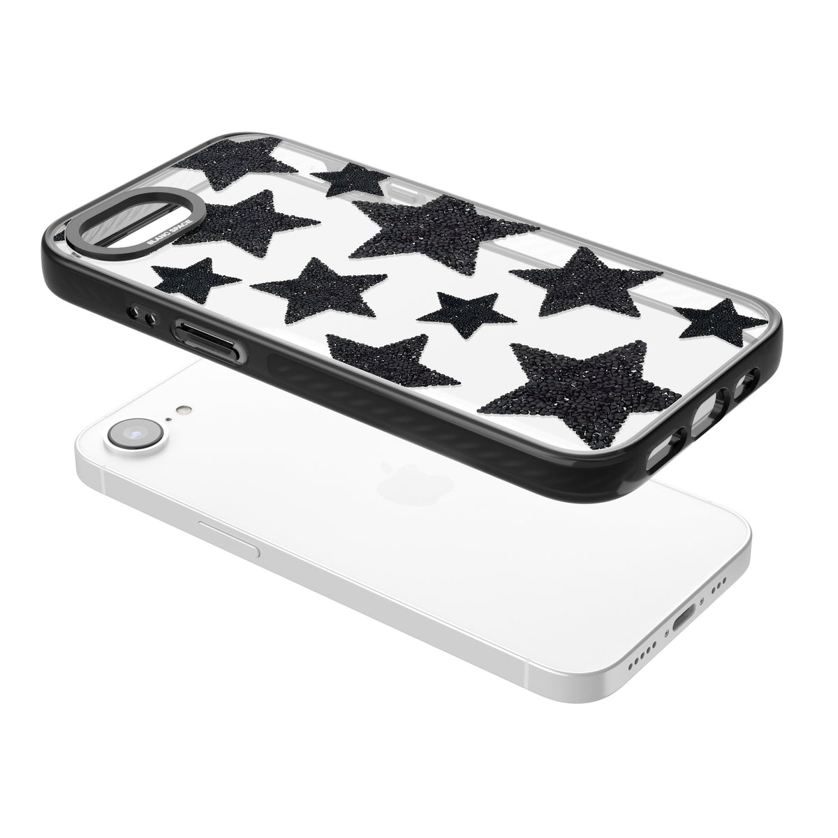 Beaded Black Stars iPhone 16e / iPhone 17e Impact Black Phone Case angled