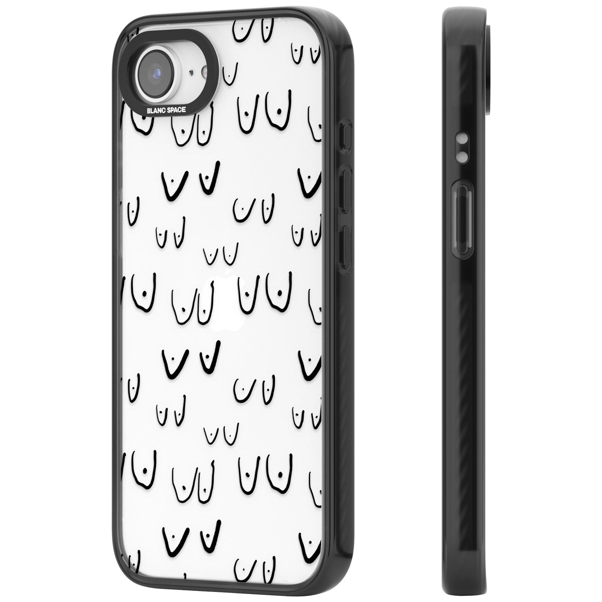 Boob Pattern (Black) iPhone 16e / iPhone 17e Impact Black Phone Case side