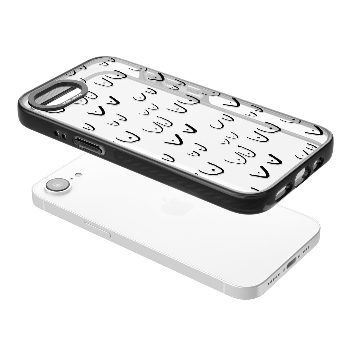 Boob Pattern (Black) iPhone 16e / iPhone 17e Impact Black Phone Case angled