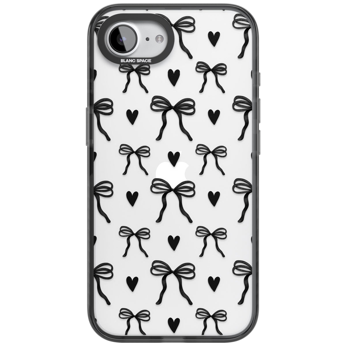 Black Bows & Hearts iPhone 16e / iPhone 17e Impact Black Phone Case front