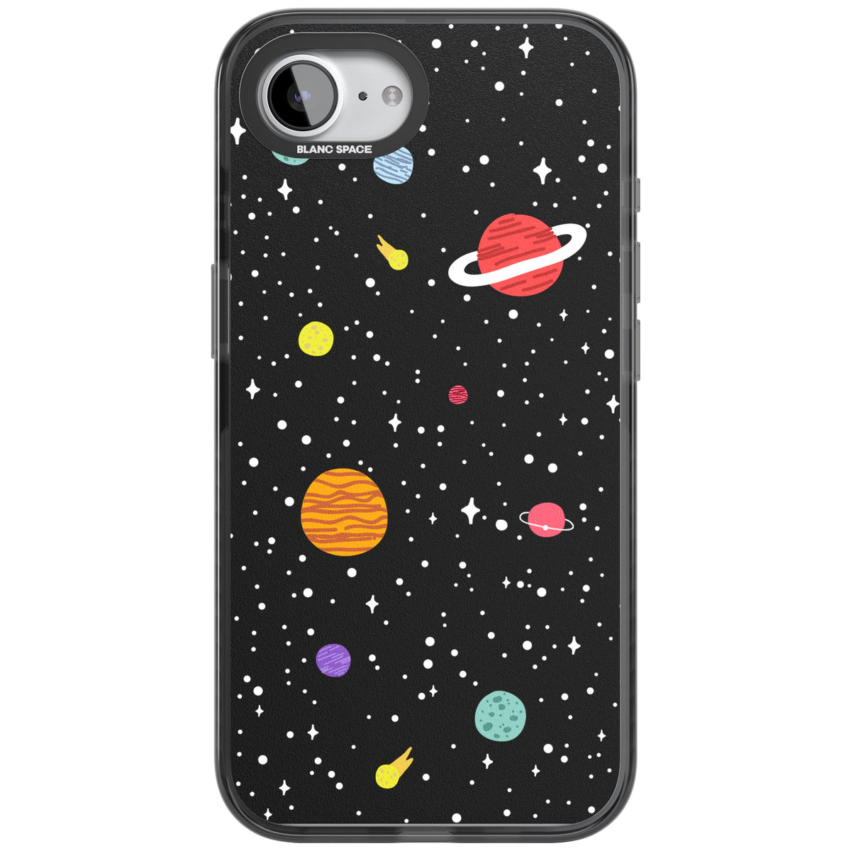 Cute Cartoon Planets iPhone 16e / iPhone 17e Impact Black Phone Case front