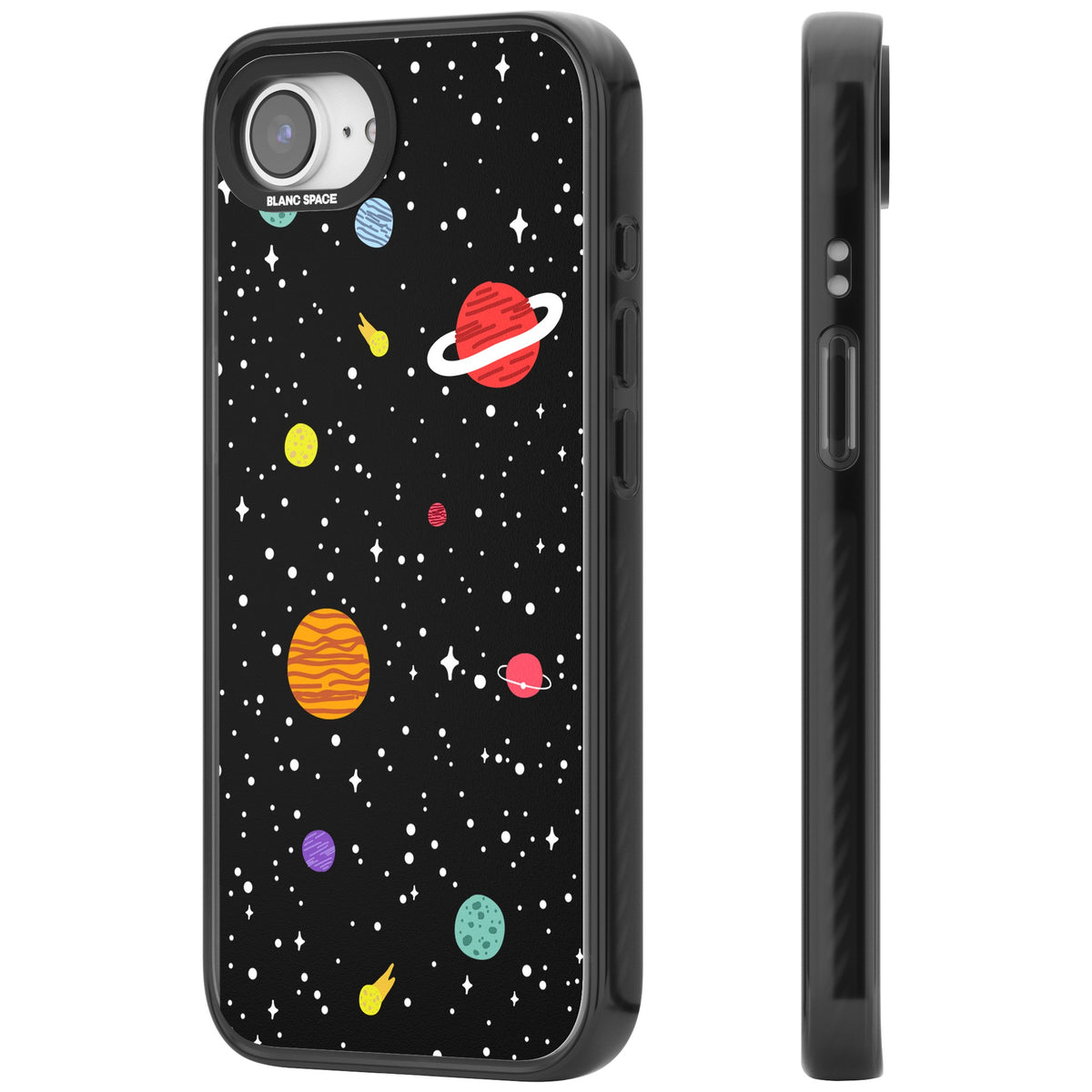 Cute Cartoon Planets iPhone 16e / iPhone 17e Impact Black Phone Case side