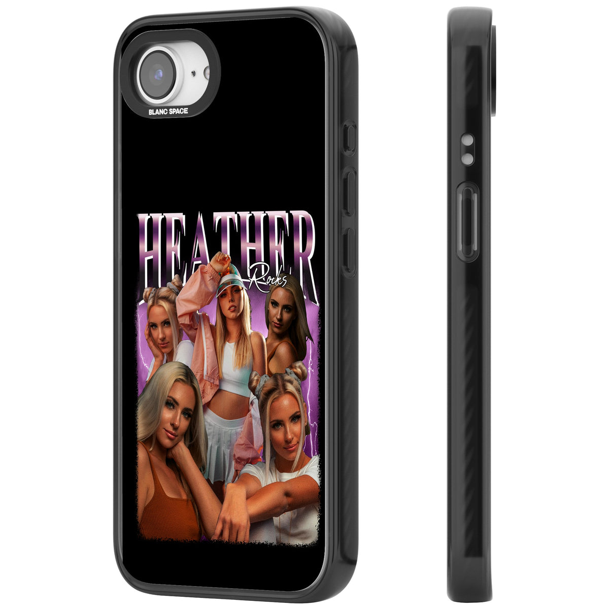 Personalised Airbrush Name & Photo Collage (Pink) iPhone 16e / iPhone 17e Impact Black Phone Case side
