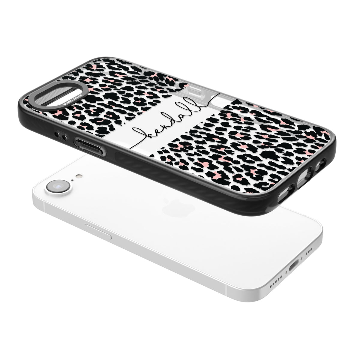 Personalised Tatty Leopard iPhone 16e / iPhone 17e Impact Black Phone Case angled