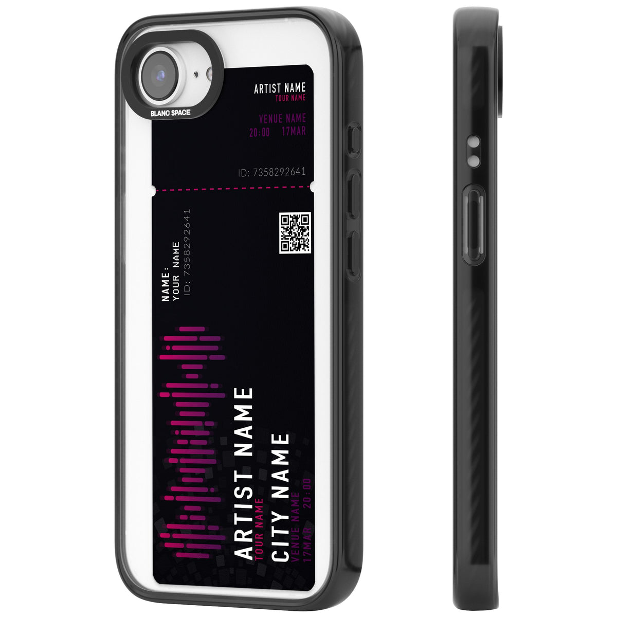 Personalised Concert Ticket iPhone 16e / iPhone 17e Impact Black Phone Case side