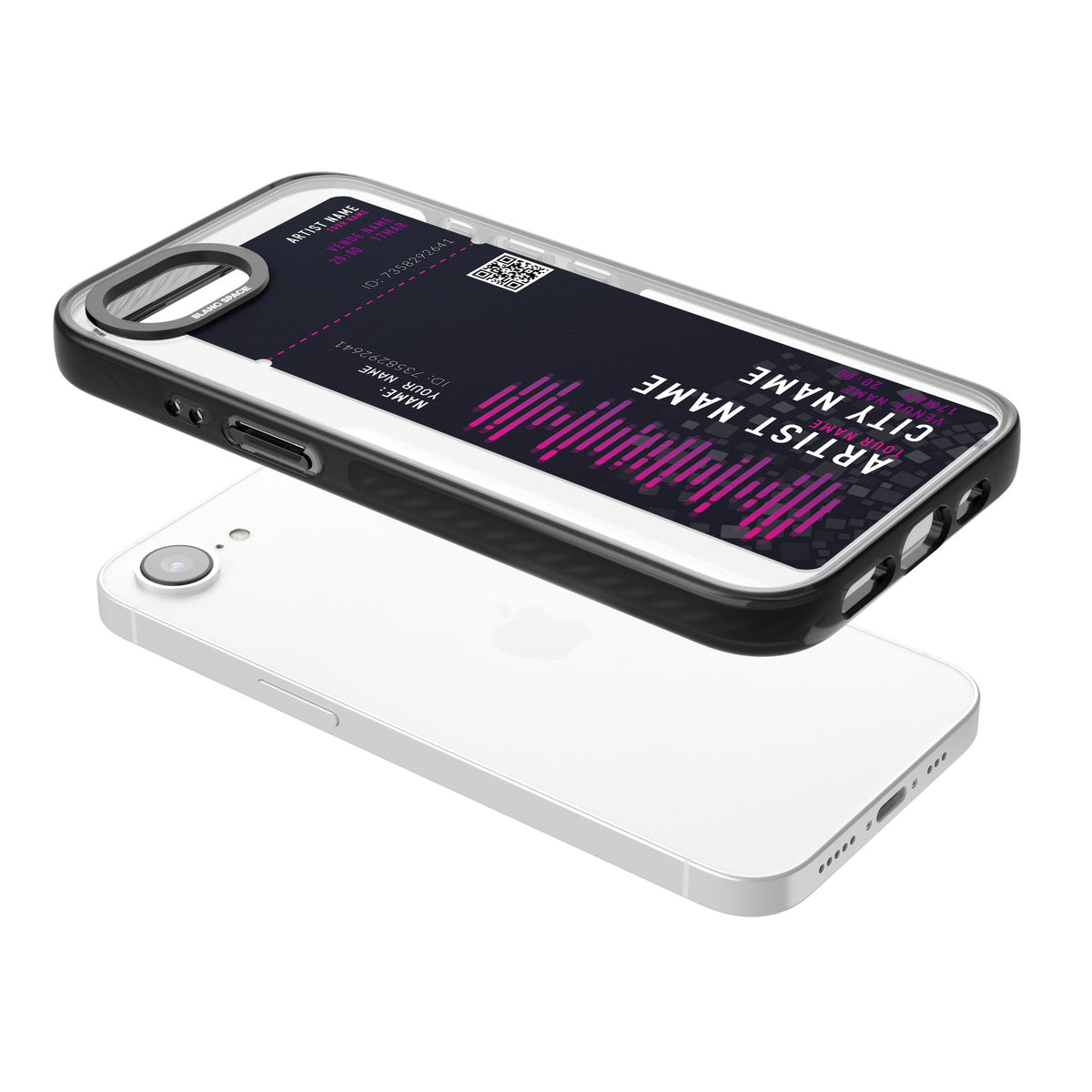 Personalised Concert Ticket iPhone 16e / iPhone 17e Impact Black Phone Case angled