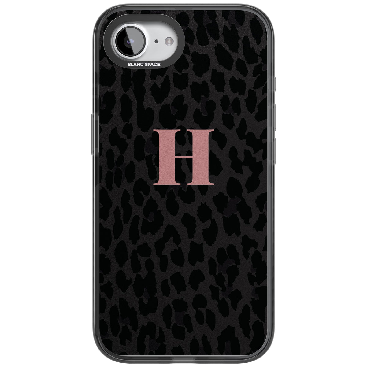 Personalised Leopard Pink Monogram iPhone 16e / iPhone 17e Impact Black Phone Case front