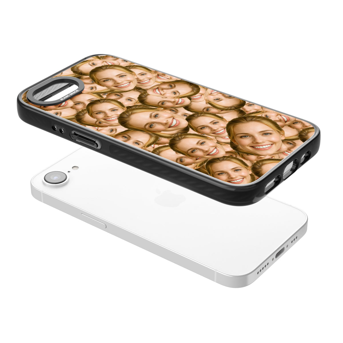 Face Collage iPhone 16e / iPhone 17e Impact Black Phone Case angled