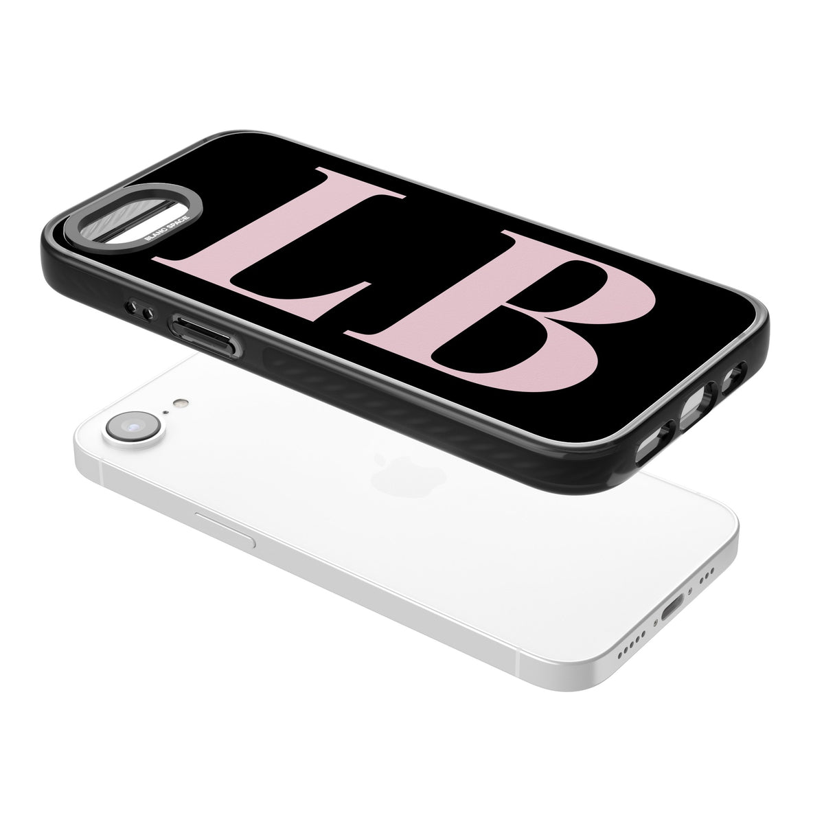 Personalised Pink & Black Letters iPhone 16e / iPhone 17e Impact Black Phone Case angled