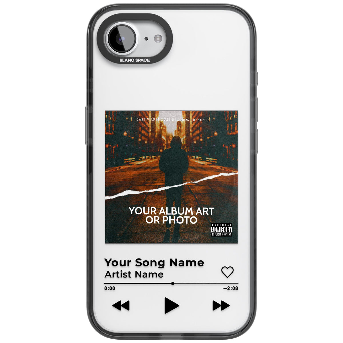 Personalised Music Player iPhone 16e / iPhone 17e Impact Black Phone Case front