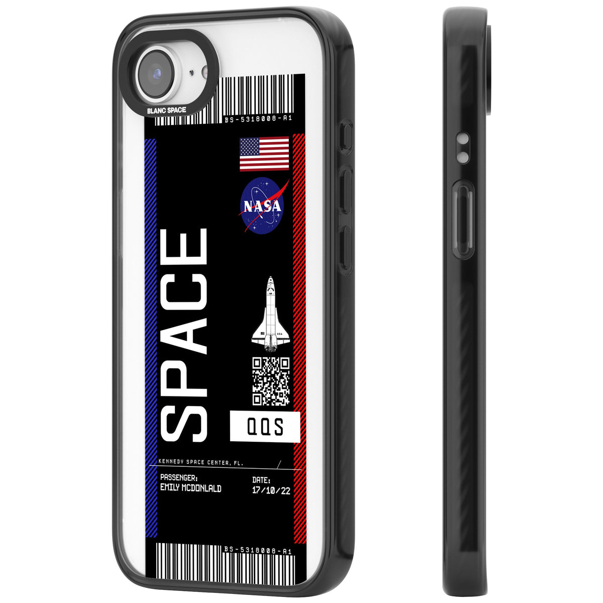 Personalised Nasa Boarding Pass (Dark) iPhone 16e / iPhone 17e Impact Black Phone Case side
