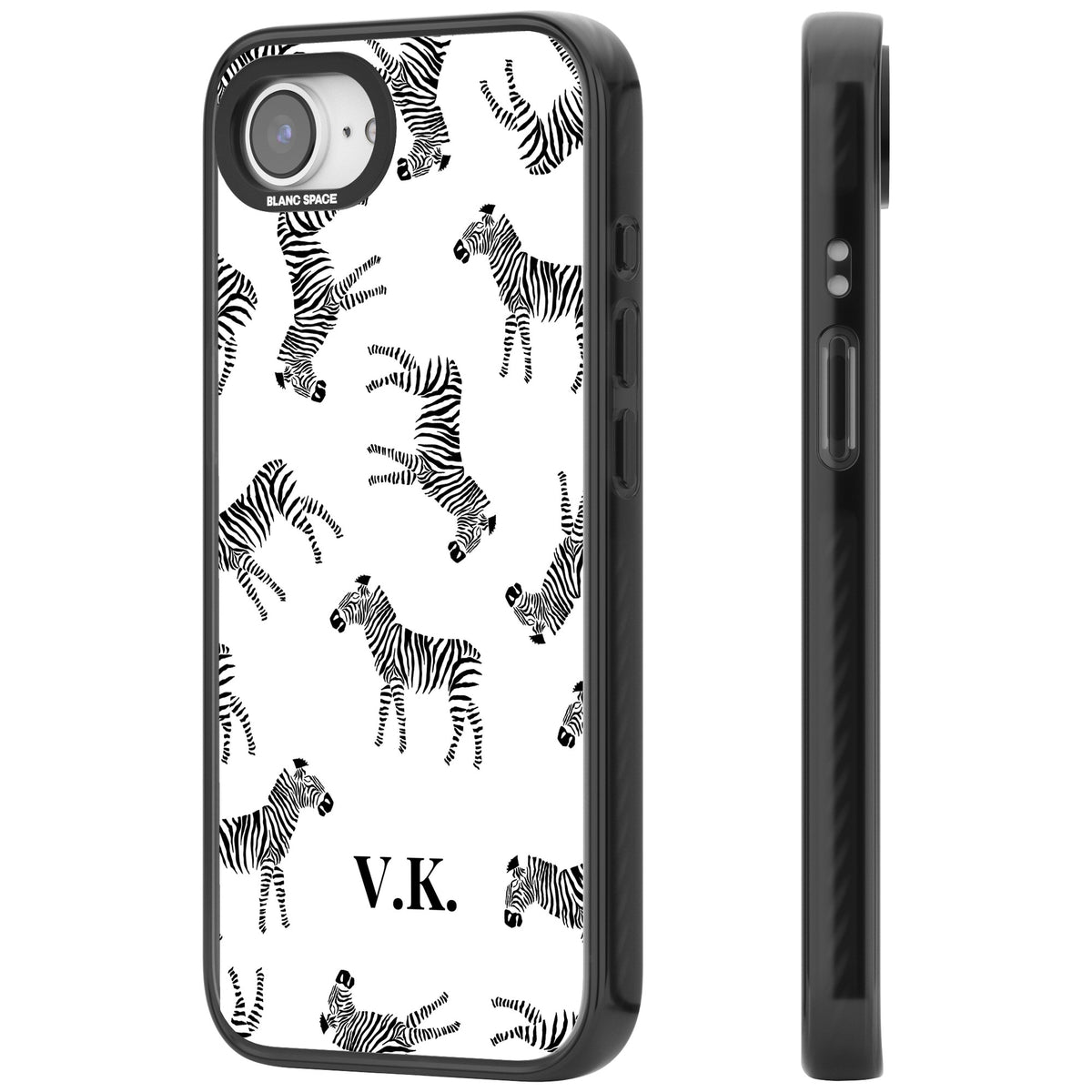 Personalised Monochrome Zebra iPhone 16e / iPhone 17e Impact Black Phone Case side
