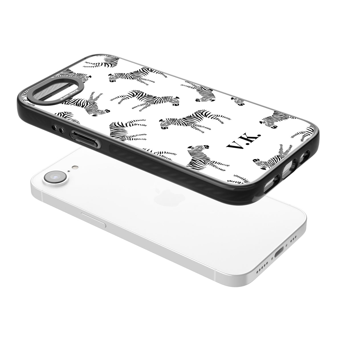 Personalised Monochrome Zebra iPhone 16e / iPhone 17e Impact Black Phone Case angled