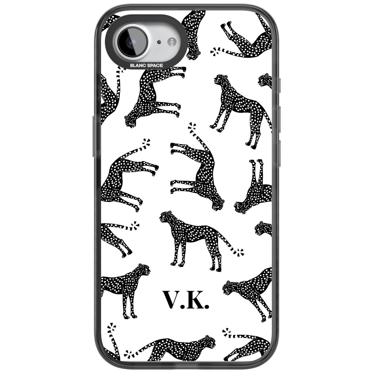 Personalised Monochrome Cheetahs iPhone 16e / iPhone 17e Impact Black Phone Case front