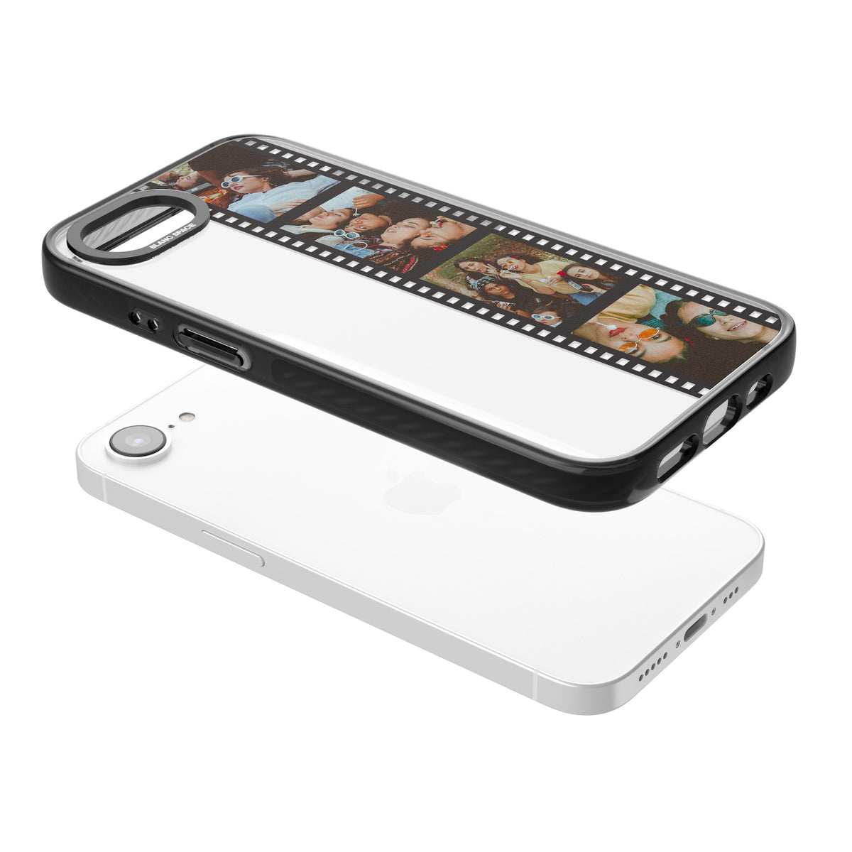 Personalised Photo Film Strip iPhone 16e / iPhone 17e Impact Black Phone Case angled