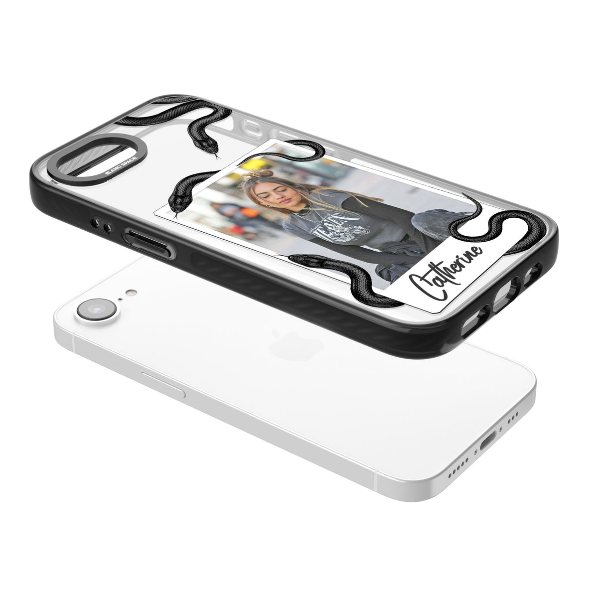 Personalised Snake Instant Photo iPhone 16e / iPhone 17e Impact Black Phone Case angled