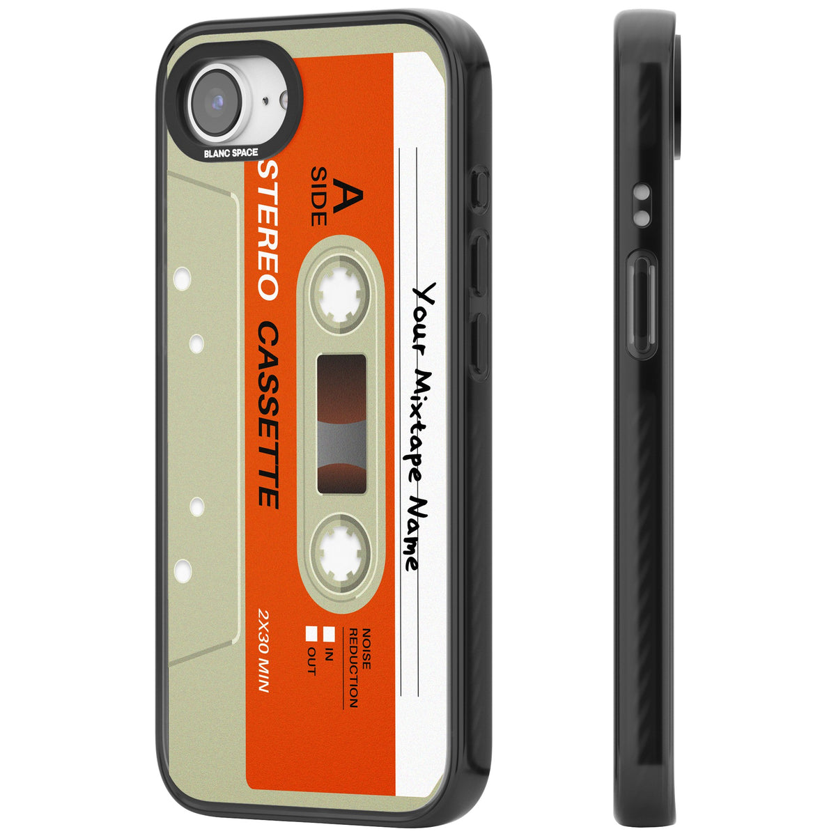 Personalised Retro Cassette Classic iPhone 16e / iPhone 17e Impact Black Phone Case side