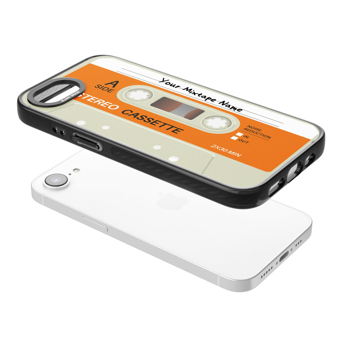 Personalised Retro Cassette Classic iPhone 16e / iPhone 17e Impact Black Phone Case angled