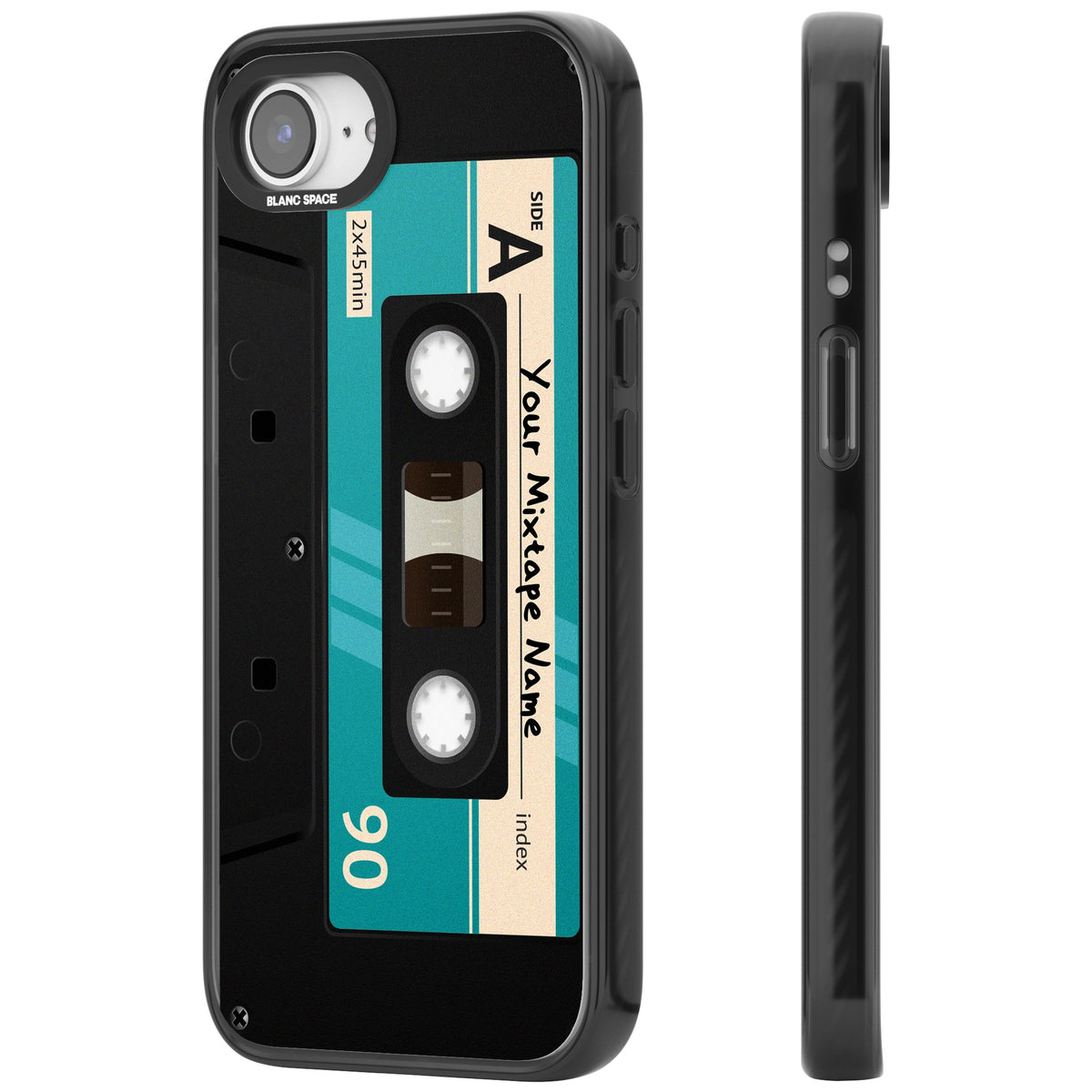 Personalised Retro Mixtape Dark iPhone 16e / iPhone 17e Impact Black Phone Case side