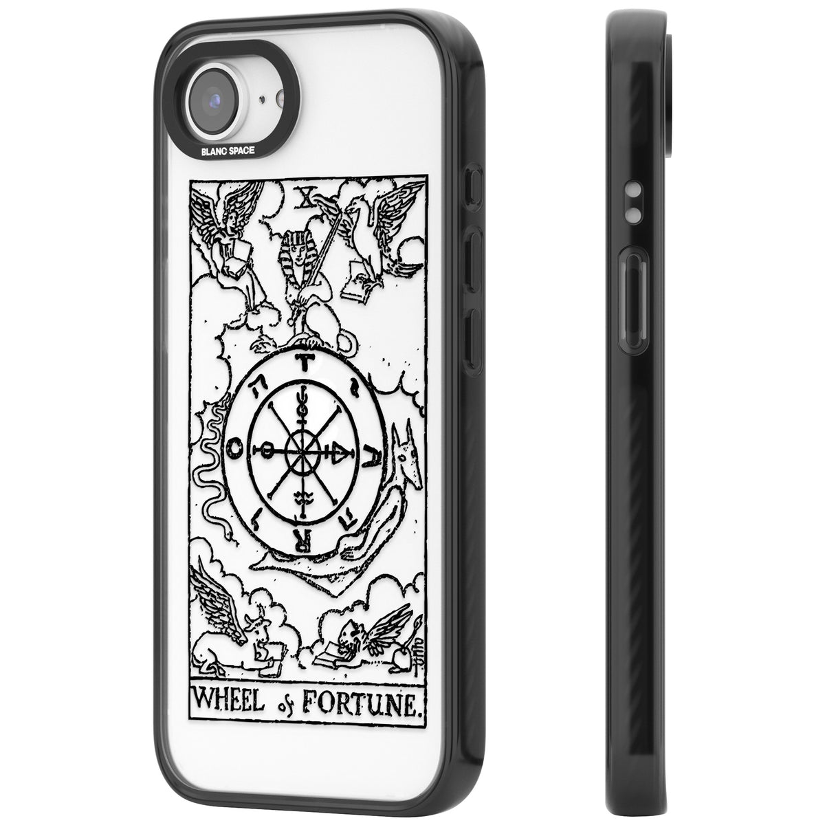 Personalised Wheel Of Fortune Tarot Transparent iPhone 16e / iPhone 17e Impact Black Phone Case side