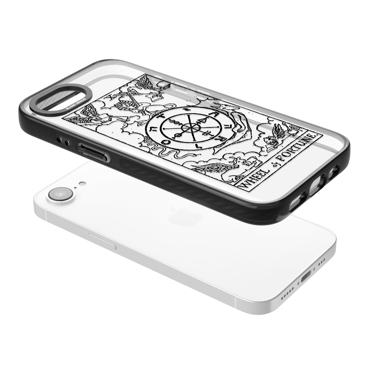 Personalised Wheel Of Fortune Tarot Transparent iPhone 16e / iPhone 17e Impact Black Phone Case angled