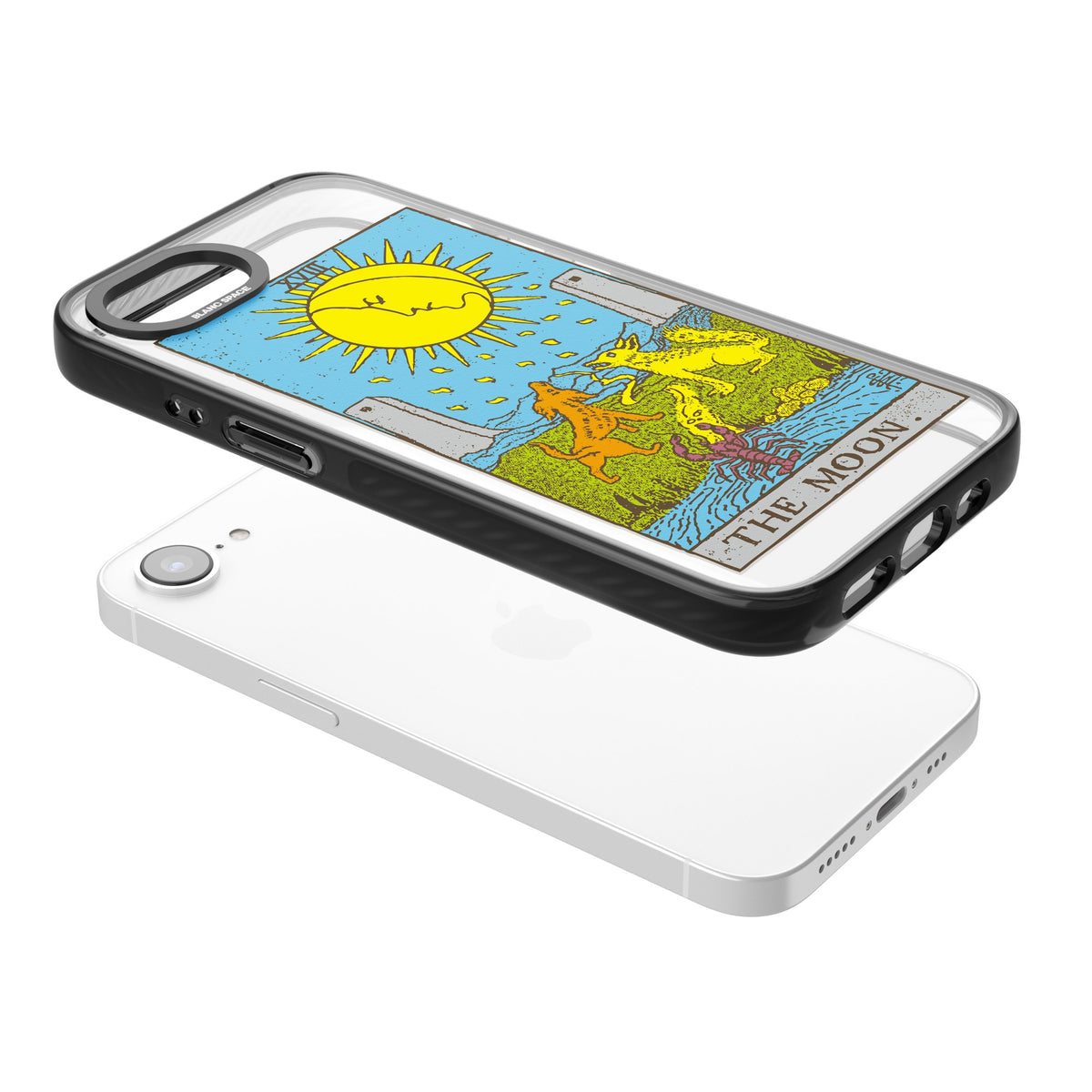 Personalised The Moon Tarot Card (Color) iPhone 16e / iPhone 17e Impact Black Phone Case angled