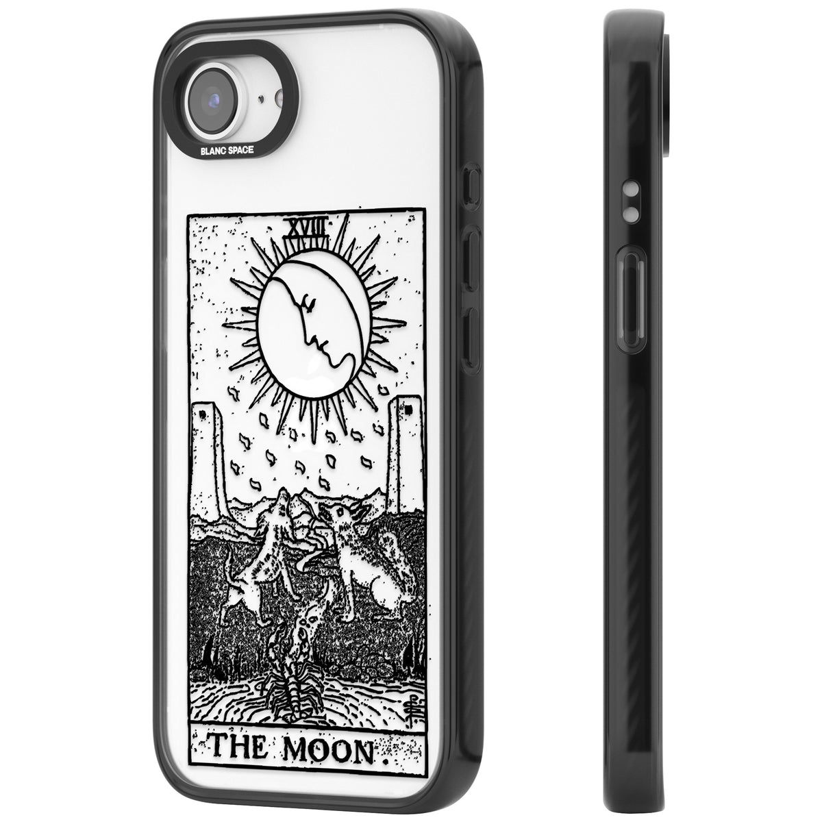 Personalised The Moon Tarot Card (Clear) iPhone 16e / iPhone 17e Impact Black Phone Case side