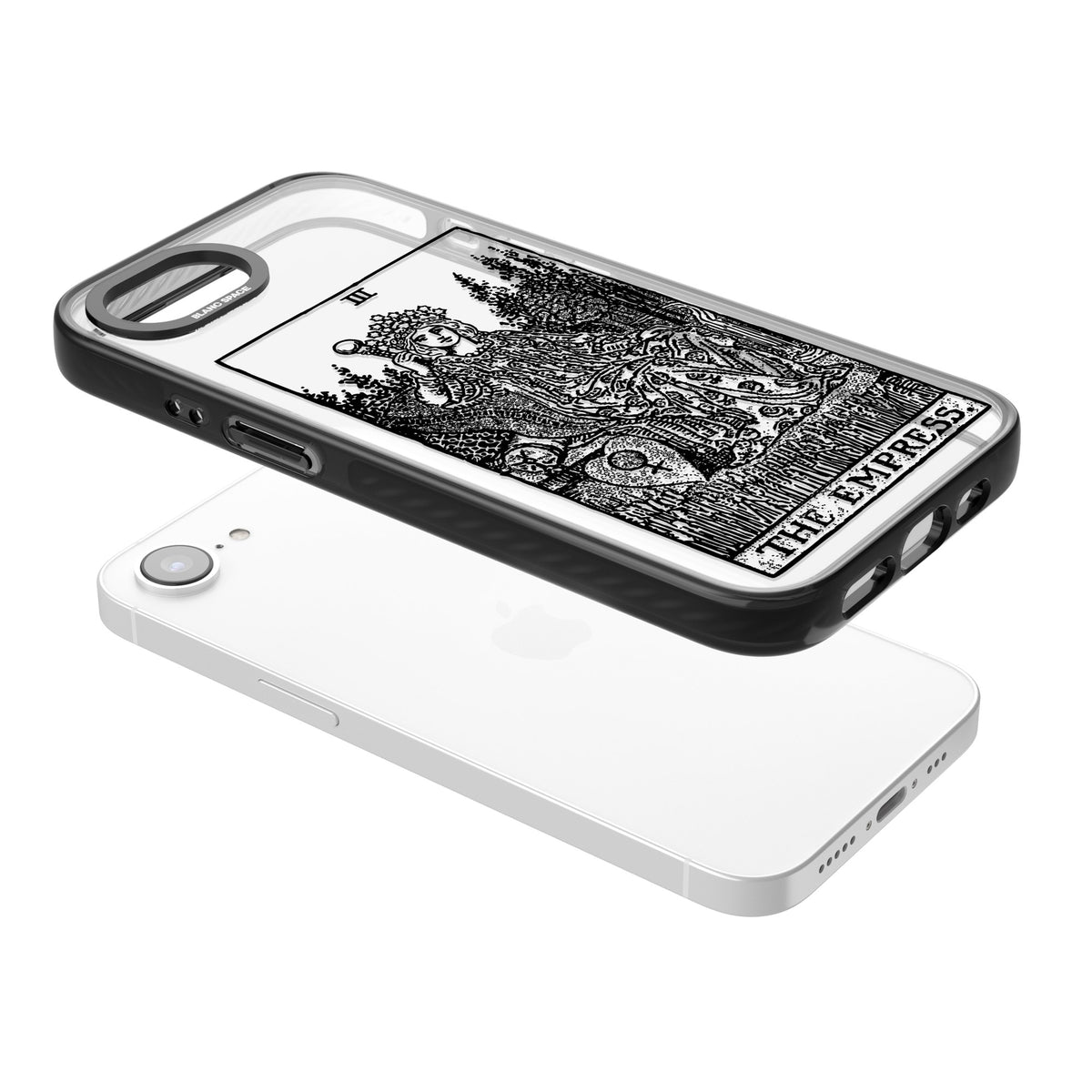 Personalised The Empress Tarot Card (Clear) iPhone 16e / iPhone 17e Impact Black Phone Case angled