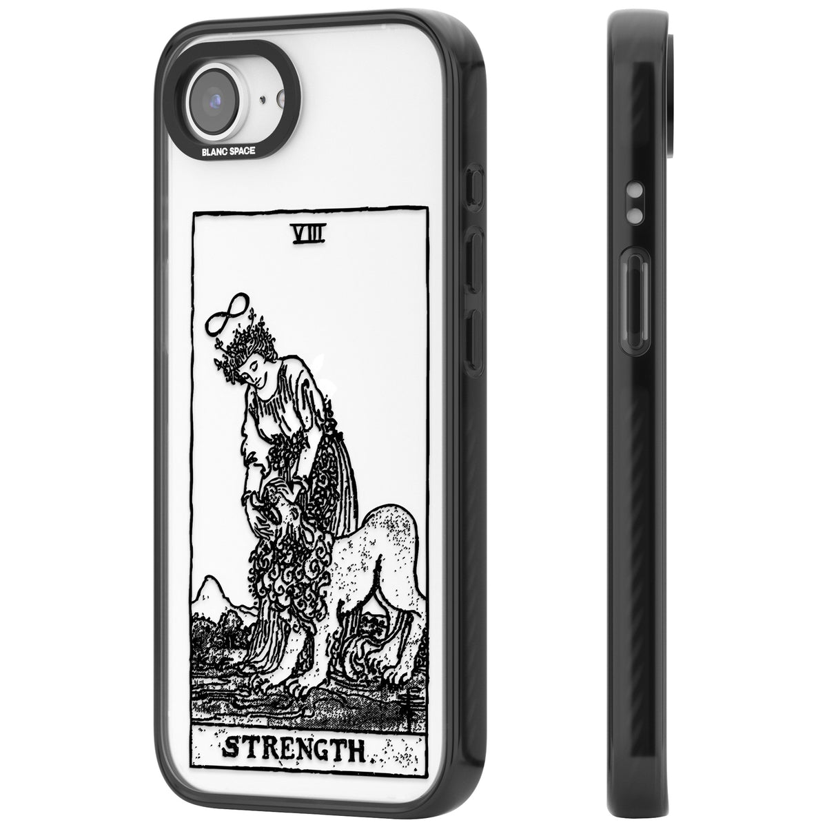 Personalised Strength Tarot Card (Clear) iPhone 16e / iPhone 17e Impact Black Phone Case side