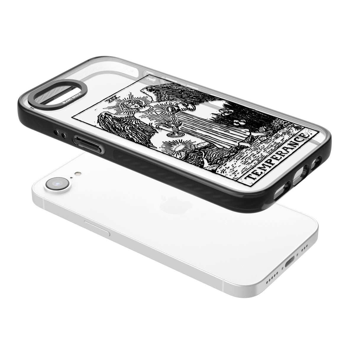 Personalised Temperance Tarot Card (Clear) iPhone 16e / iPhone 17e Impact Black Phone Case angled