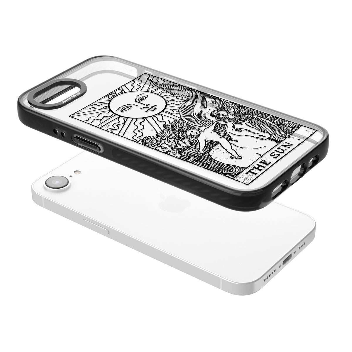 Personalised The Sun Tarot Card (Clear) iPhone 16e / iPhone 17e Impact Black Phone Case angled