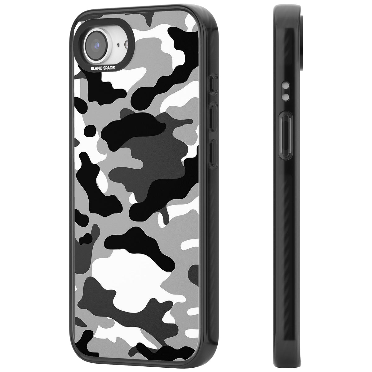 Grey Camo iPhone 16e / iPhone 17e Impact Black Phone Case side