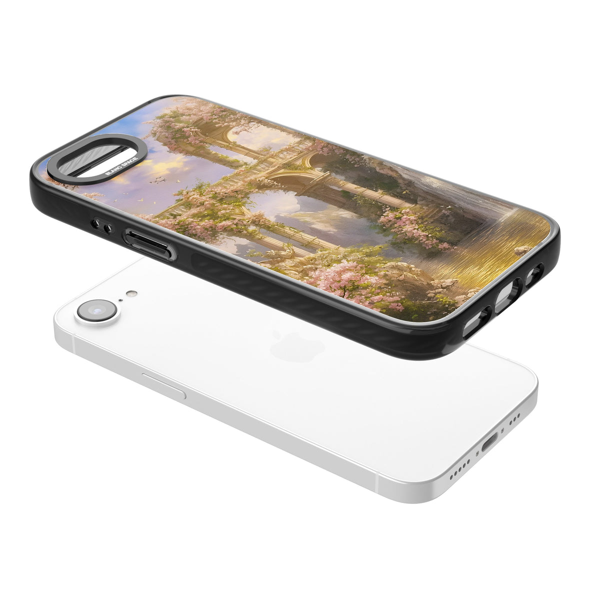 Castle River iPhone 16e / iPhone 17e Impact Black Phone Case angled