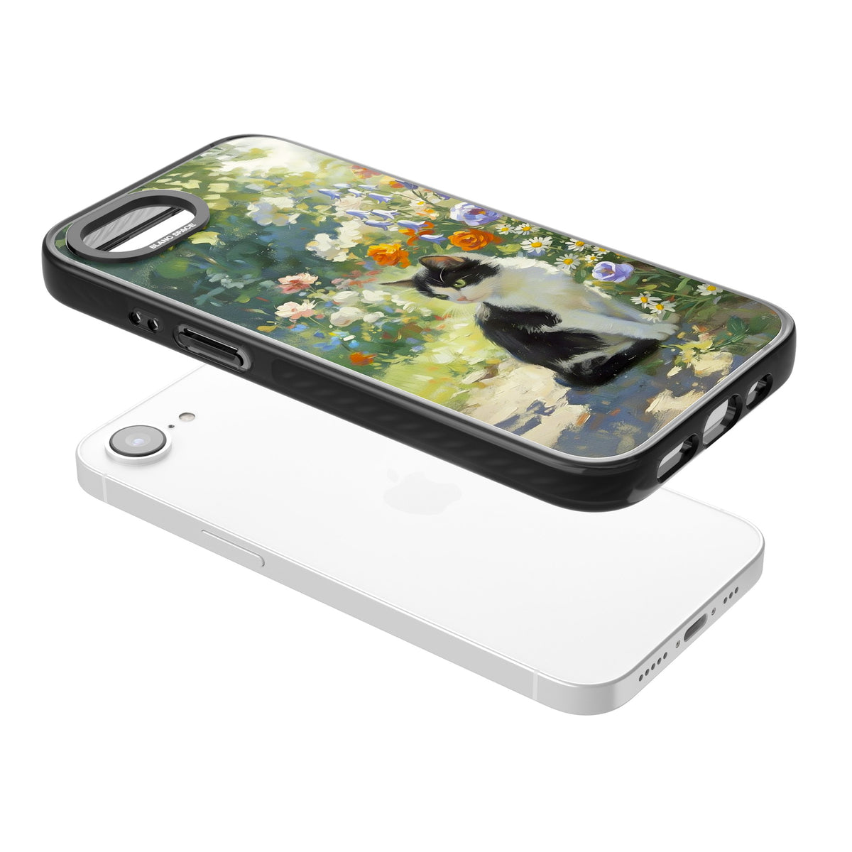 Cat In The Meadow iPhone 16e / iPhone 17e Impact Black Phone Case angled