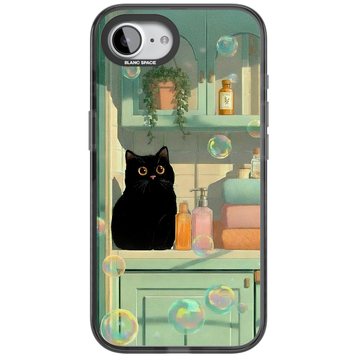 Bathroom Bubble Kitty iPhone 16e / iPhone 17e Impact Black Phone Case front