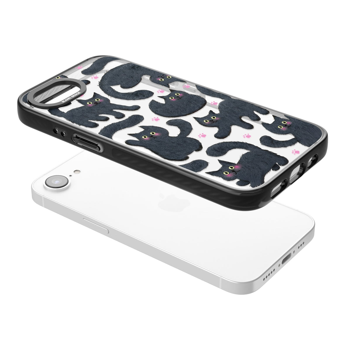 Midnight Cats iPhone 16e / iPhone 17e Impact Black Phone Case angled