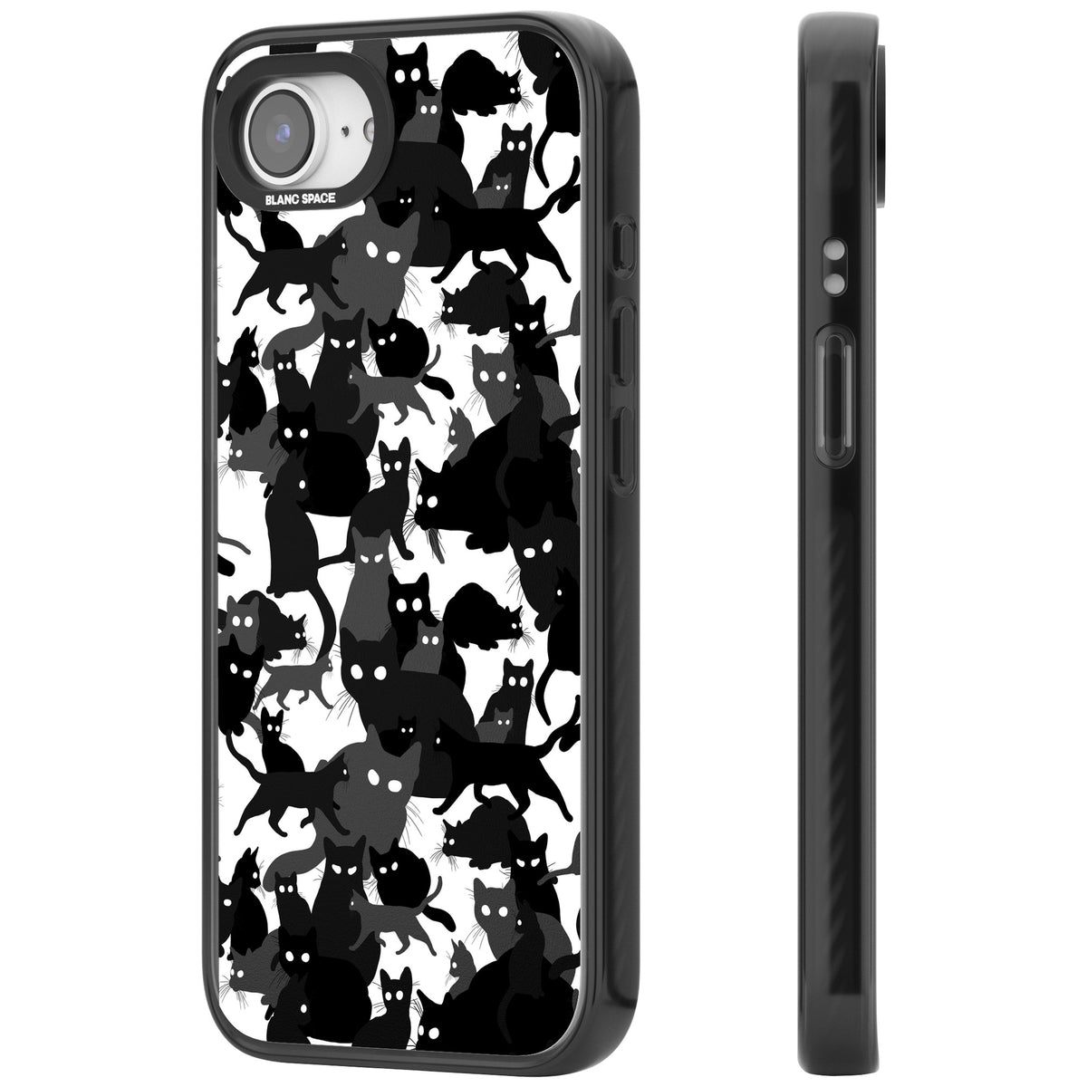 Black & White Cat Camouflage iPhone 16e / iPhone 17e Impact Black Phone Case side