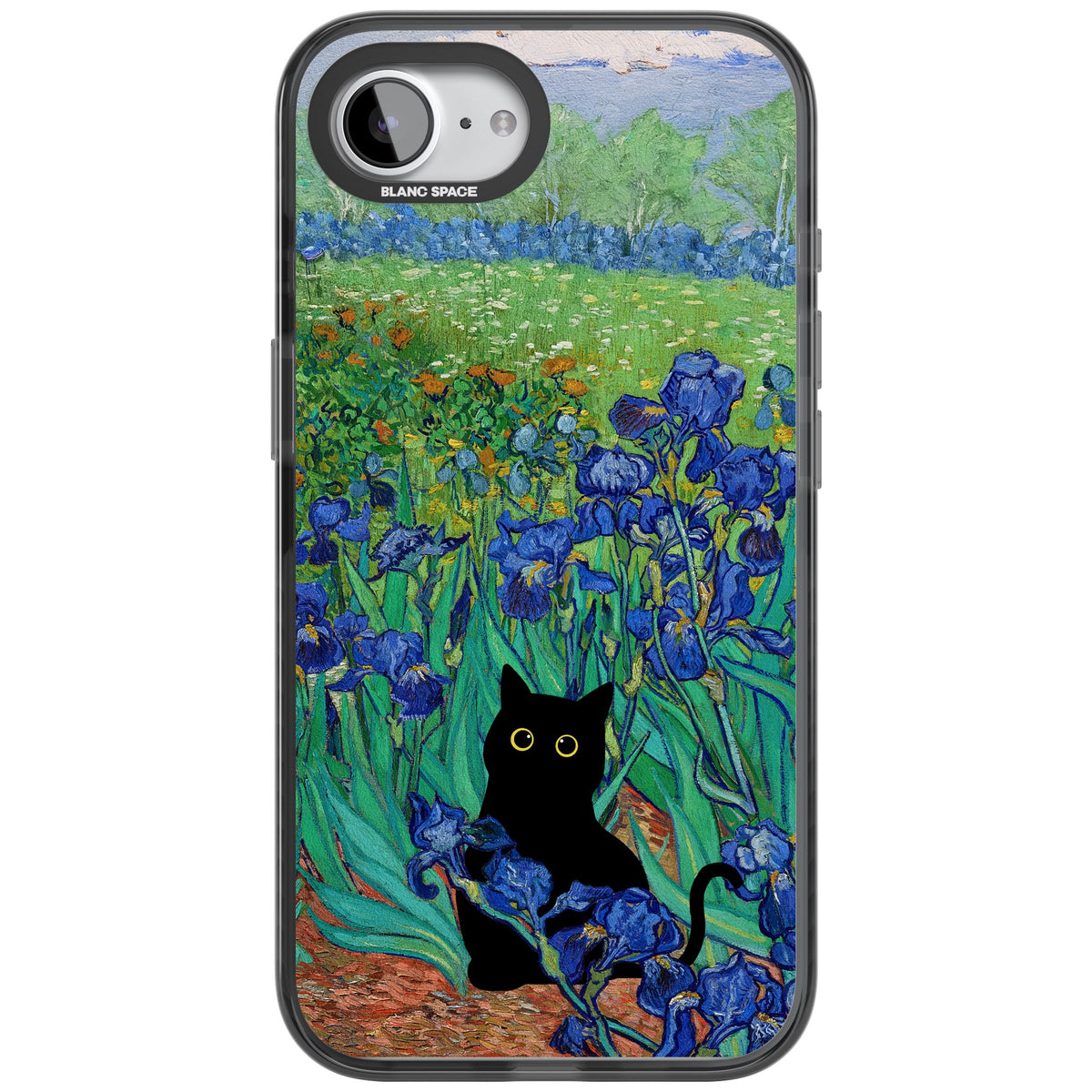 Cat in Van Gogh's Irises iPhone 16e / iPhone 17e Impact Black Phone Case front