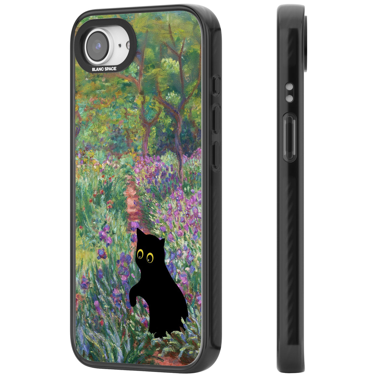 Cat in Monet's Giverny Garden iPhone 16e / iPhone 17e Impact Black Phone Case side
