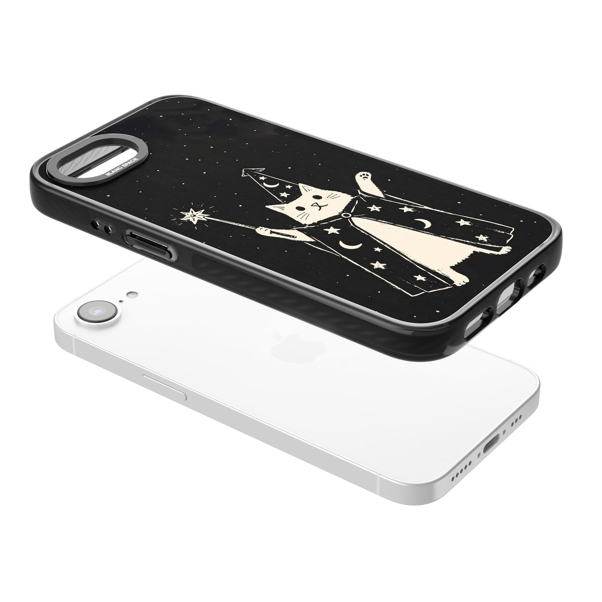 Whisker Wizard iPhone 16e / iPhone 17e Impact Black Phone Case angled