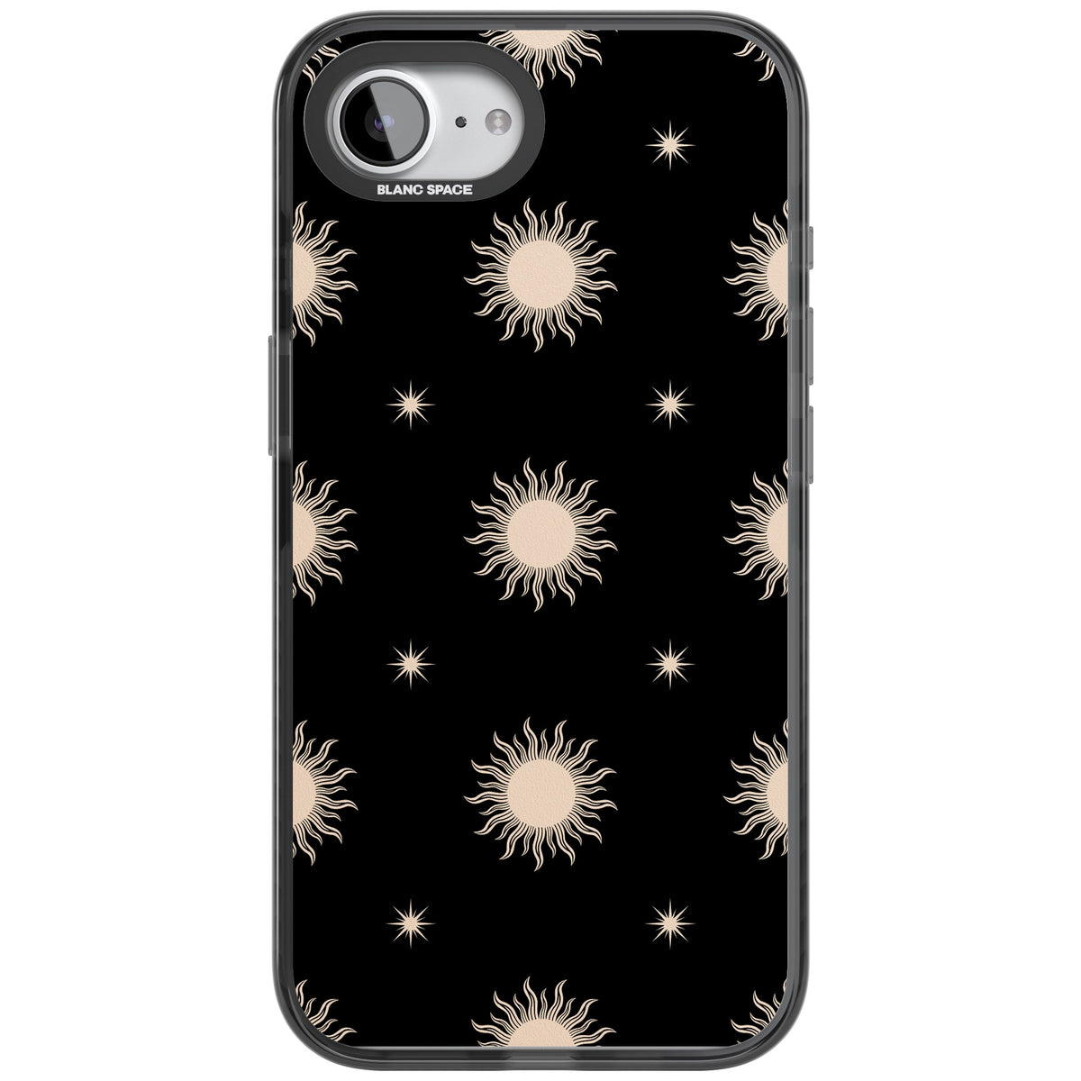 Celestial Patterns Classic Suns (Black) iPhone 16e / iPhone 17e Impact Black Phone Case front