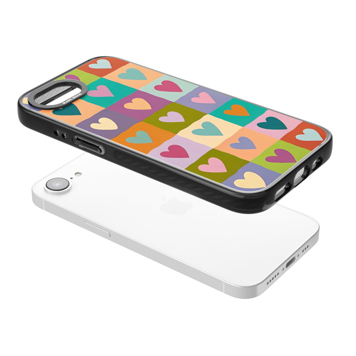 Heart Quilt iPhone 16e / iPhone 17e Impact Black Phone Case angled