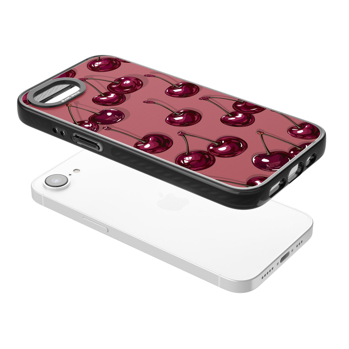 Cherry Rebel iPhone 16e / iPhone 17e Impact Black Phone Case angled