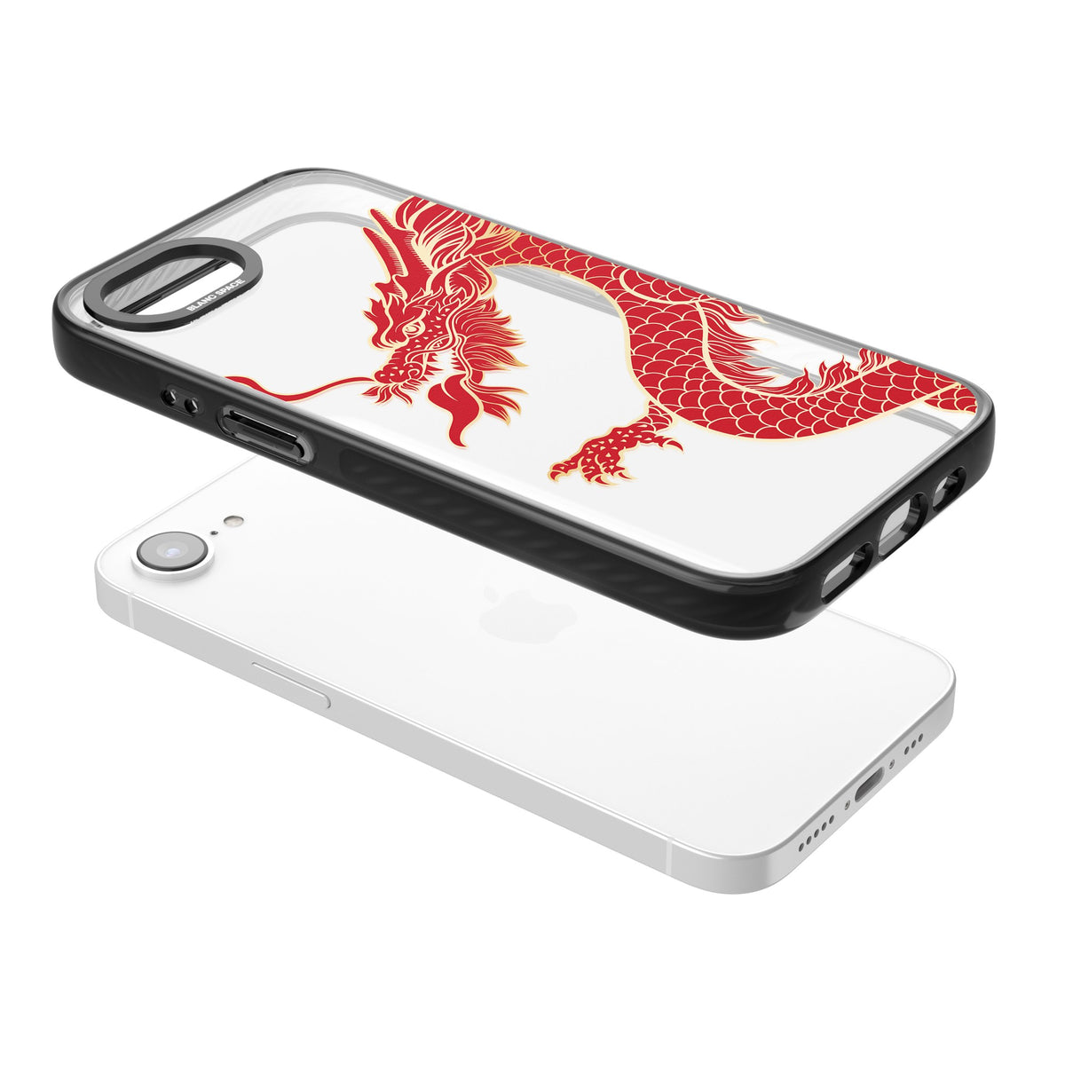Red Dragon iPhone 16e / iPhone 17e Impact Black Phone Case angled