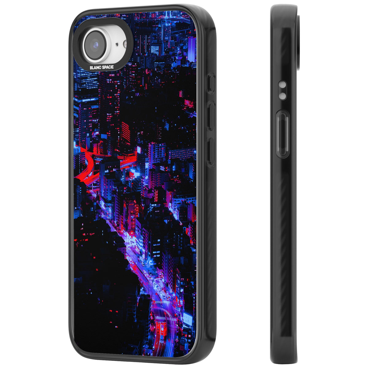 Neon Cityscape iPhone 16e / iPhone 17e Impact Black Phone Case side