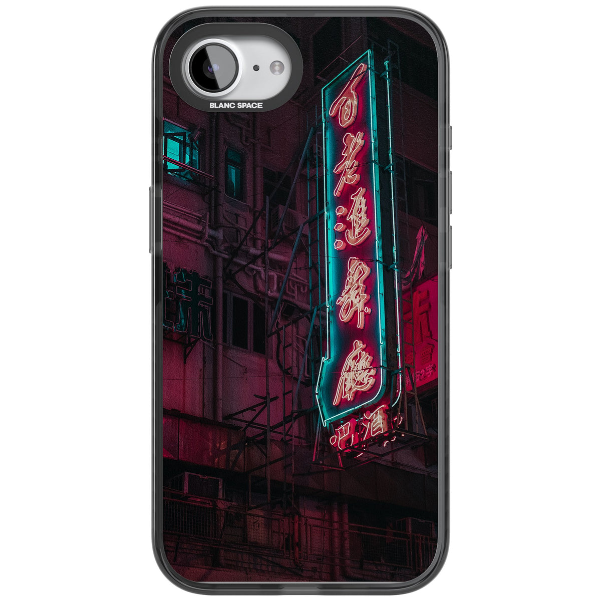 Neon Kanji Cityscape iPhone 16e / iPhone 17e Impact Black Phone Case front
