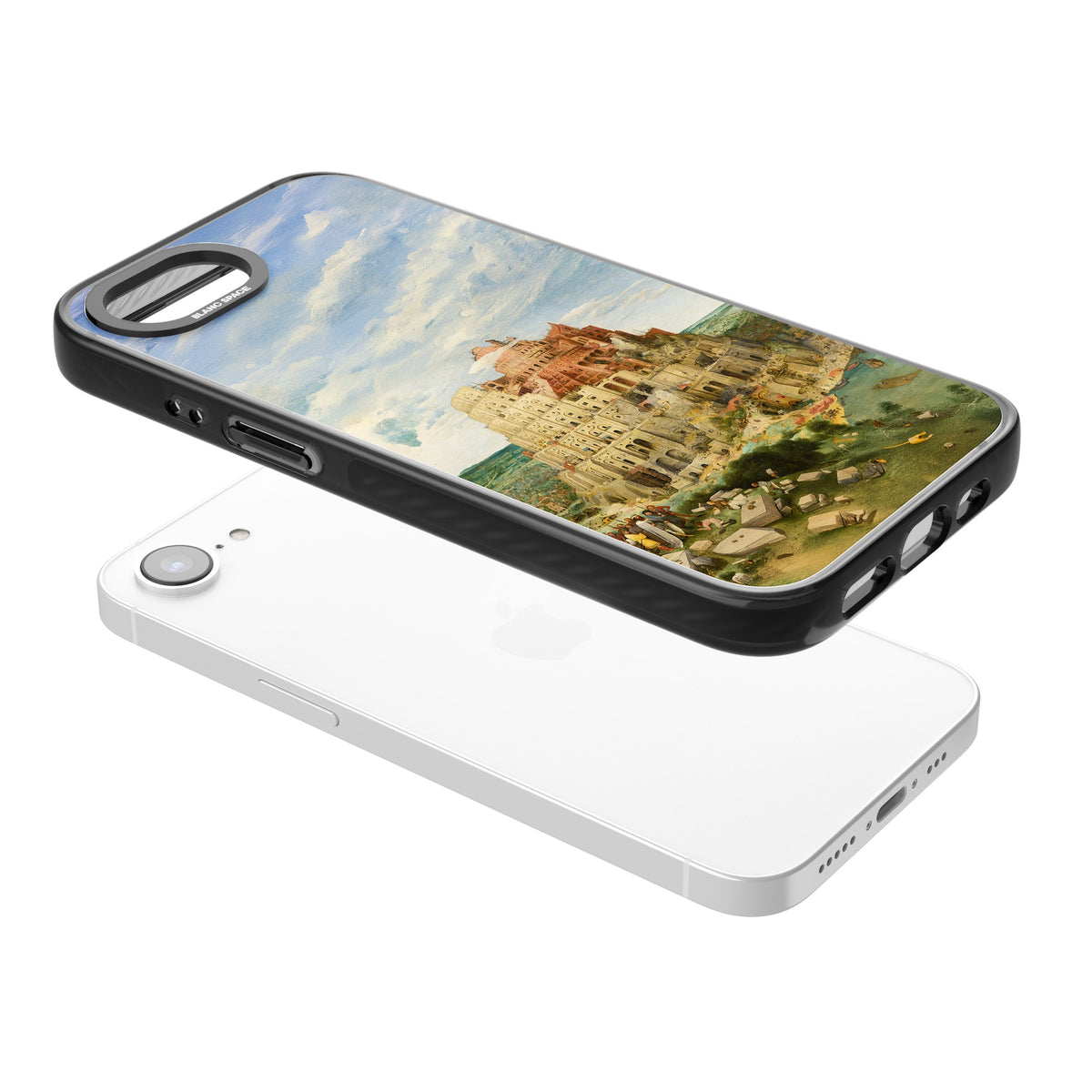 Tower Of Babel iPhone 16e / iPhone 17e Impact Black Phone Case angled