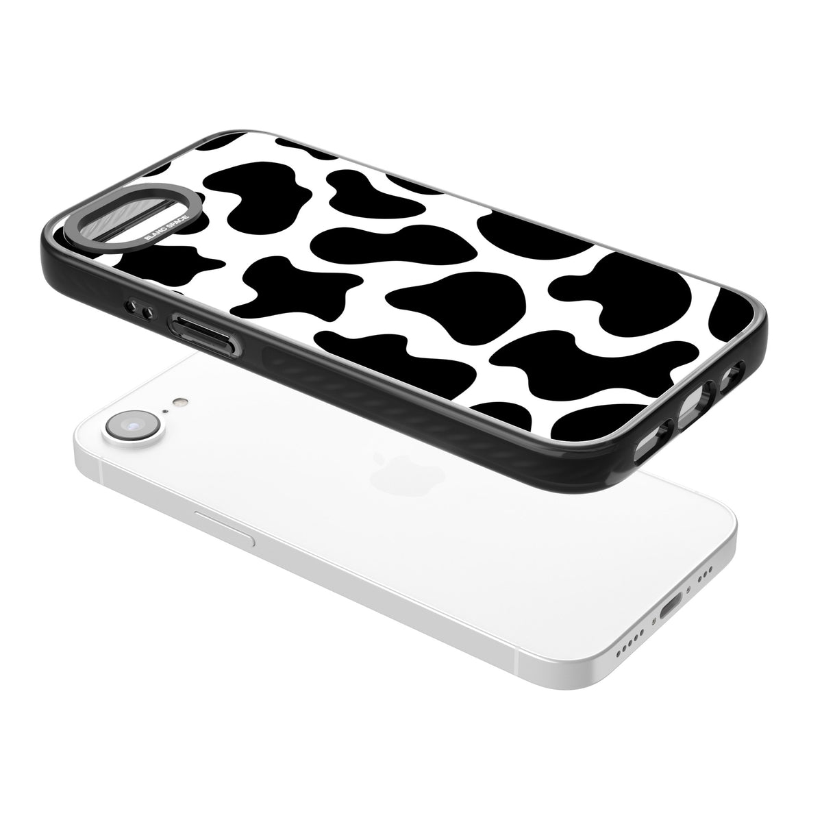 Cow Print iPhone 16e / iPhone 17e Impact Black Phone Case angled