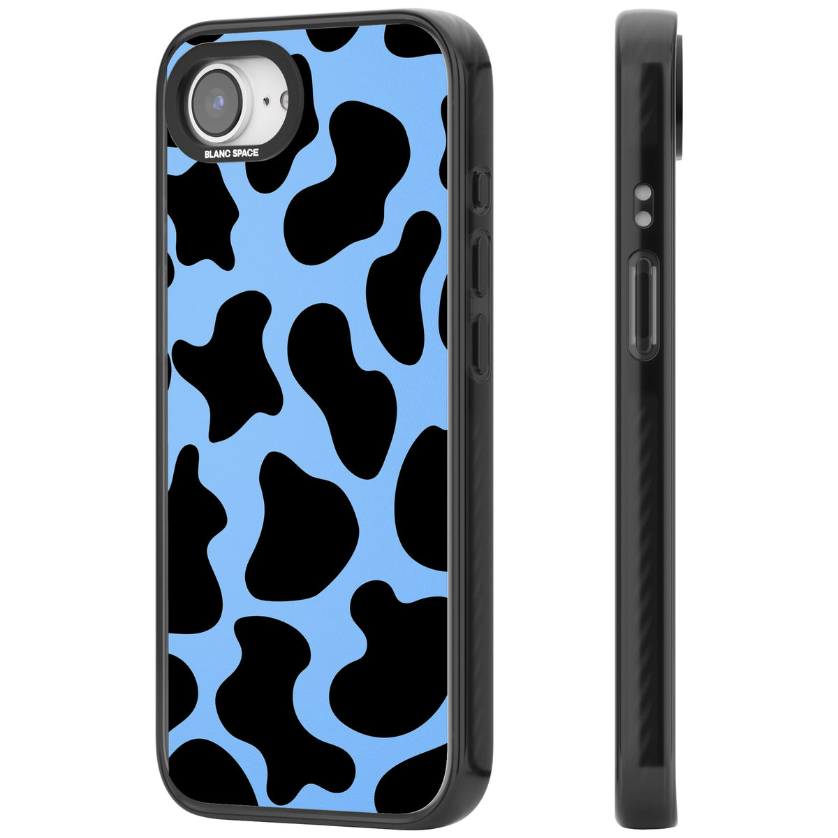 Blue And Black Cow Print iPhone 16e / iPhone 17e Impact Black Phone Case side