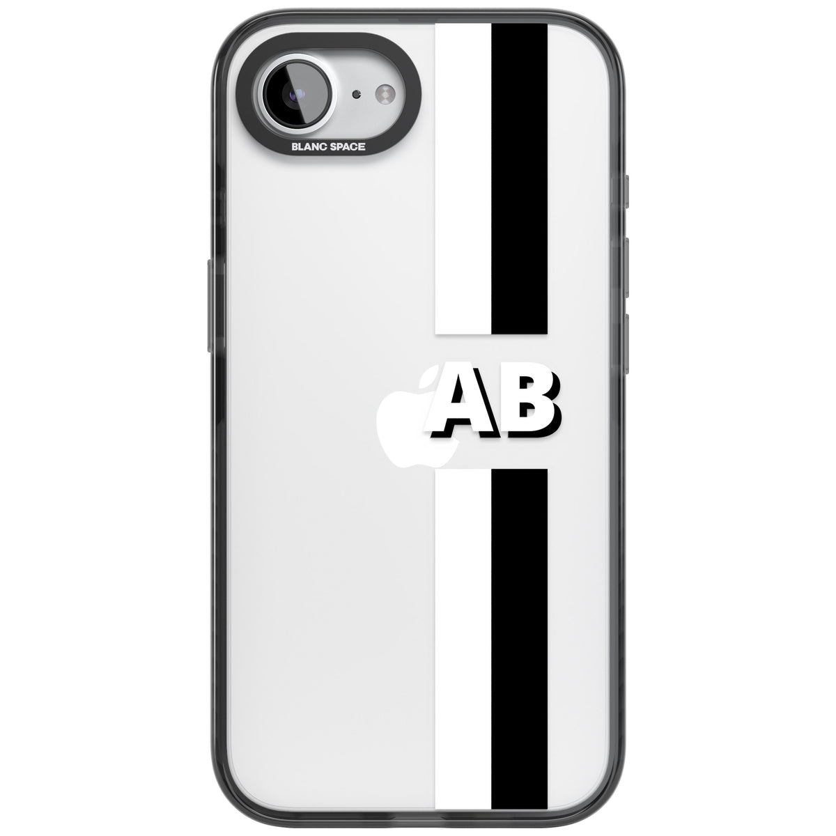 Personalised Bold Two Stripe Name iPhone 16e / iPhone 17e Impact Black Phone Case front